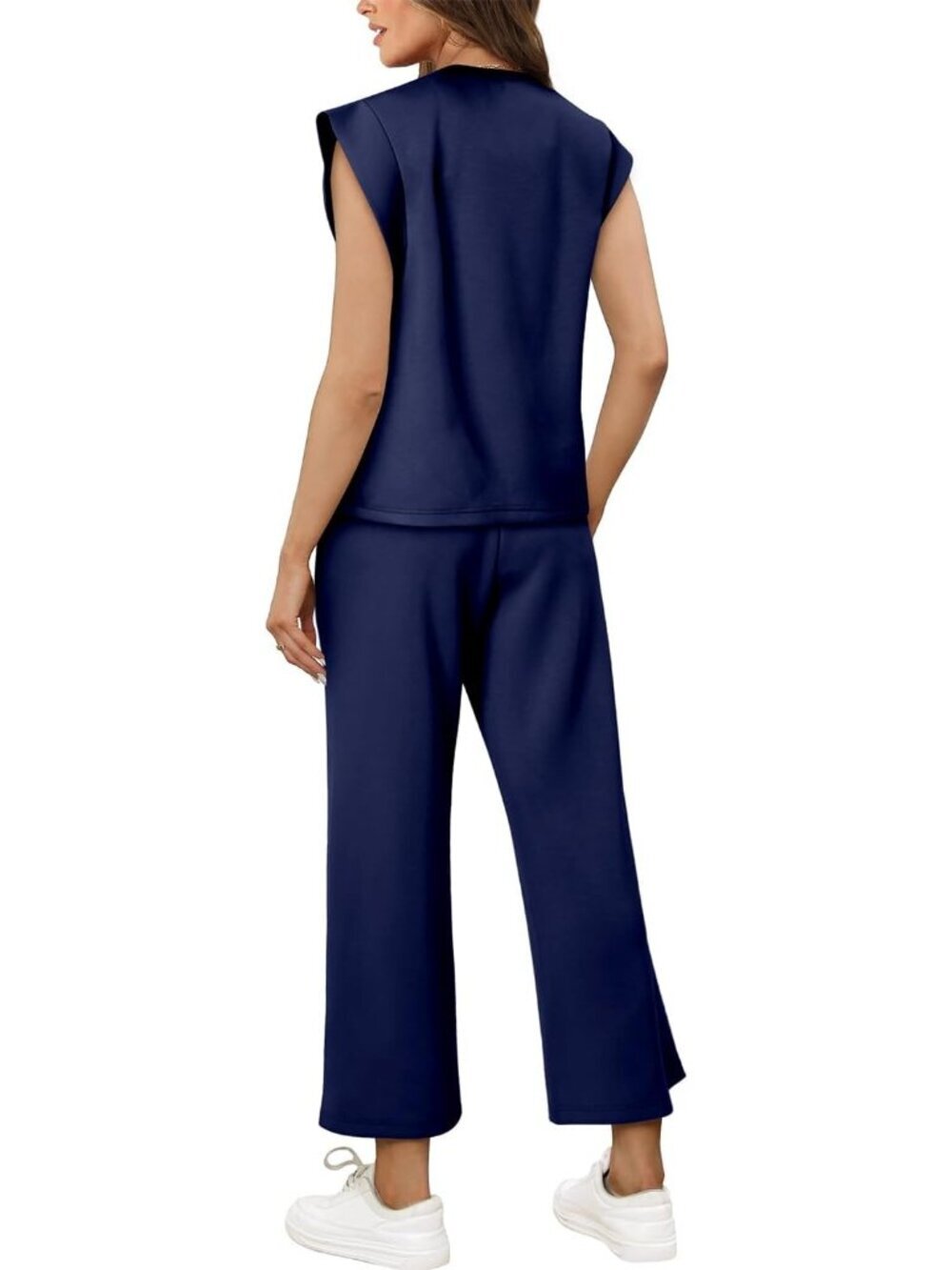 Women's Blue Two Piece Sets Casual Travel Vacation Outfits Summer Wide Leg - Picture 4 of 5